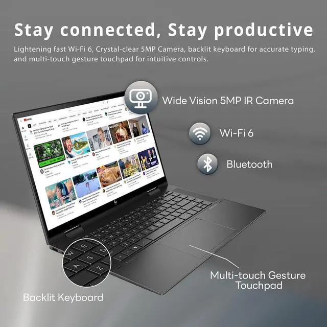 Alt view image 4 of 7 - HP Envy x360 Convertible 15.6" Laptop, AMD Ryzen 7 5825U Processor, 16 GB RAM, 1TB SSD, AMD Radeon Graphics, Windows 11 Home (15-eu1026nr, Nightfall Black Aluminum) (Renewed)