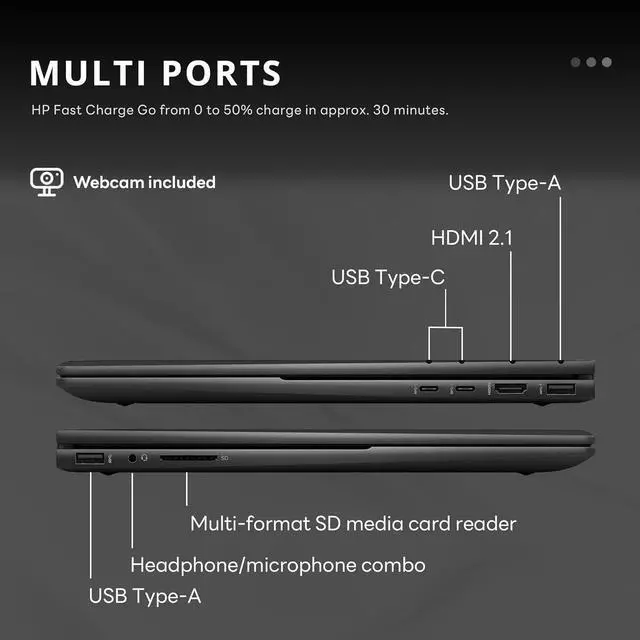 Alt view image 7 of 7 - HP Envy x360 Convertible 15.6" Laptop, AMD Ryzen 7 5825U Processor, 16 GB RAM, 1TB SSD, AMD Radeon Graphics, Windows 11 Home (15-eu1026nr, Nightfall Black Aluminum) (Renewed)