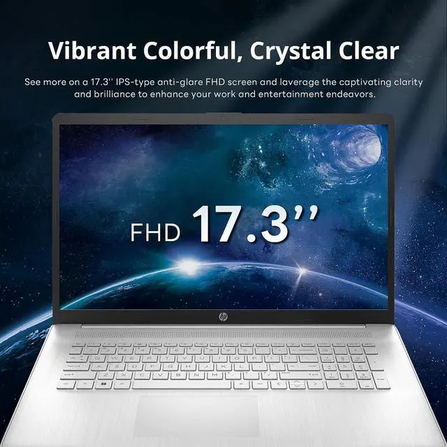 Alt view image 3 of 7 - HP 17.3'' FHD 1920 x 1080 Business Laptop, Intel Core i5-1235U, 32GB RAM, 1TB PCIe SSD, Intel Iris Xe Graphics, Backlit Keyboard, HD Camera, Bluetooth, Win 11 Pro, Silver, (renewed)