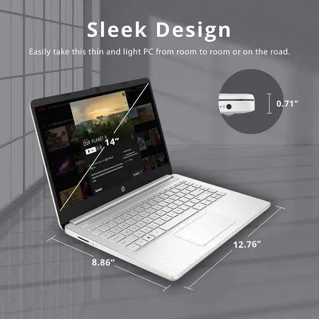 Alt view image 4 of 5 - HP 14" FHD BrightView Laptop, Intel Pentium Silver N6000, 8GB DDR4 RAM, 1TB PCIe SSD, Intel UHD Graphics, HD Webcam, Wi-Fi 5, Bluetooth, Silver, Win 11, 32GB Hotface USB Card