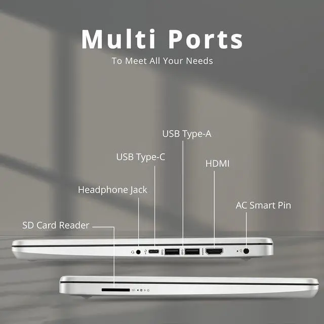 Alt view image 5 of 5 - HP 14" FHD BrightView Laptop, Intel Pentium Silver N6000, 8GB DDR4 RAM, 1TB PCIe SSD, Intel UHD Graphics, HD Webcam, Wi-Fi 5, Bluetooth, Silver, Win 11, 32GB Hotface USB Card