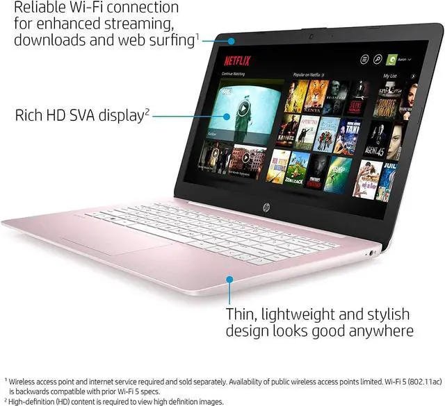 Alt view image 4 of 7 - HP Stream 14" HD SVA Laptop, Intel Celeron N4120 Processor, 4GB RAM, 64GB eMMC Flash Memory, Webcam, 1-Year Office, Intel UHD Graphics 600, Win 11S, Rose Pink, 32GB Hotface USB Card