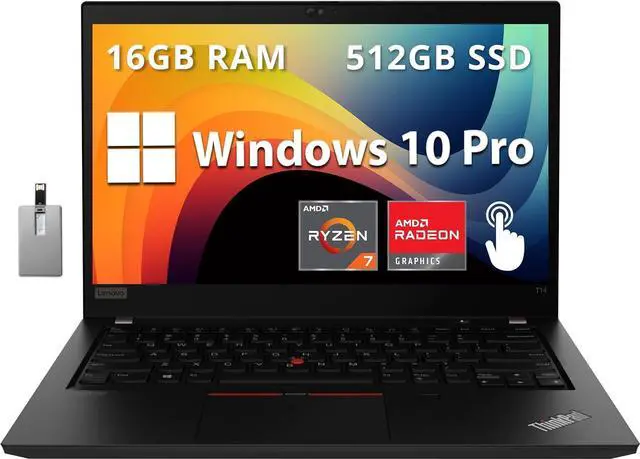 Main image of Lenovo ThinkPad T14 Gen 2 Business Laptop, 14" FHD Display, AMD Ryzen 7 Pro 5850U, 16GB RAM, 512GB PCIe SSD, AMD Radeon Graphics, 720P HD Webcam, Wi-Fi 6, Win 10 Pro, Black, 32GB Hotface USB Card