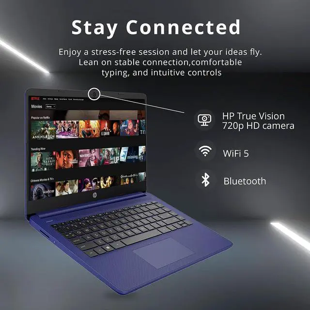 Alt view image 5 of 7 - HP Stream 14" HD BrightView Laptop, Intel Celeron N4120, 8GB RAM, 64GB eMMC, Intel UHD Graphics, 720p Webcam, 1 Year Office 365, Blue, Win 11 S, 32GB Hotface USB Card