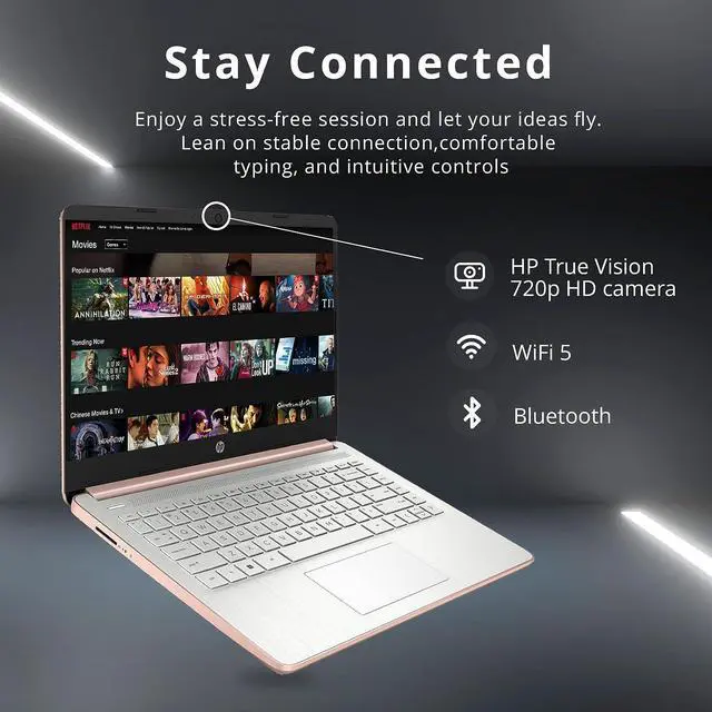 Alt view image 5 of 7 - HP Premium Stream 14" HD BrightView Laptop, Intel Celeron N4120, 8GB RAM, 64GB eMMC Storage, UHD Graphics, HD Webcam, 1 Year Office 365, Bluetooth, WiFi, HDMI, Win 11s, Gold, 32GB Hotface USB Card