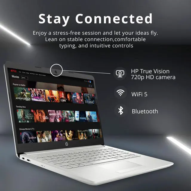 Alt view image 5 of 7 - HP Premium Stream 14" HD BrightView Laptop, Intel Celeron N4120, 8GB RAM, 64GB eMMC, Intel UHD Graphics, HD Webcam, 1 Year Office 365, Bluetooth, WiFi, HDMI, Win 11s, Silver, 32GB Hotface USB Card