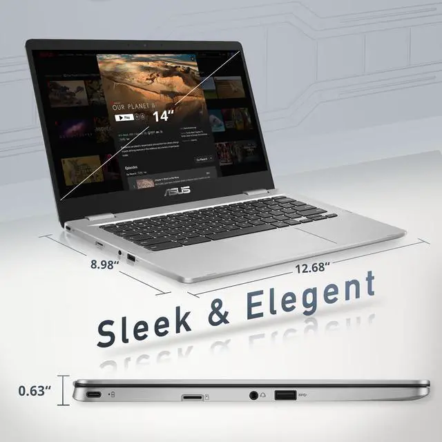 Alt view image 3 of 6 - ASUS Chromebook C423 14" Laptop Computer for Business Student, Intel Celeron N3350 up to 2.4GHz, 4GB DDR4, 64GB eMMC, 802.11AC WiFi, Bluetooth, USB Type-C, Chrome OS, Renewed