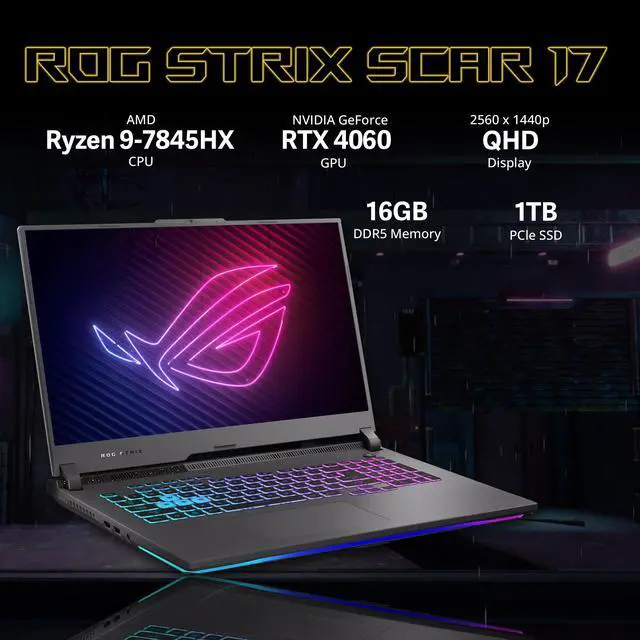 Alt view image 3 of 7 - ASUS ROG Strix G17 Gaming Laptop, 17.3" QHD 240Hz Display, AMD Ryzen 9 7845HX, GeForce RTX 4060, 16GB DDR5 RAM, 1TB PCIe SSD, RGB Backlit Keyboard, Win 11 Pro, Gray, 128GB Hotface Extension Set