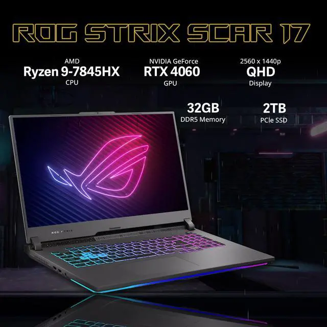 Alt view image 3 of 7 - ASUS ROG Strix G17 Gaming Laptop, 17.3" QHD 240Hz Display, AMD Ryzen 9 7845HX, GeForce RTX 4060, 32GB DDR5 RAM, 2TB PCIe SSD, RGB Backlit Keyboard, Win 11 Pro, Gray, 128GB Hotface Extension Set