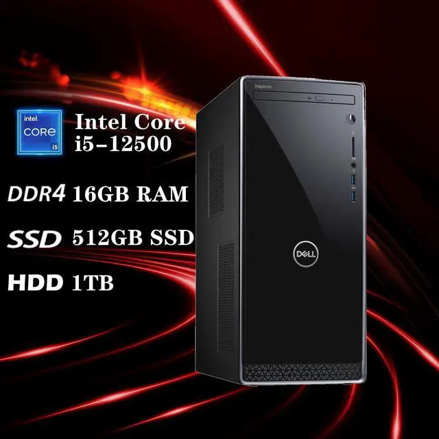 Alt view image 2 of 5 - Dell OptiPlex 3000 Full Size Tower Business Desktop, Intel Core i5-12500 processor, 16GB DDR4 RAM, 512GB PCIe SSD + 1TB HDD, DVDRW, Ethernet, WiFi Adapter, KB& Mouse, Windows 11 Pro, Black