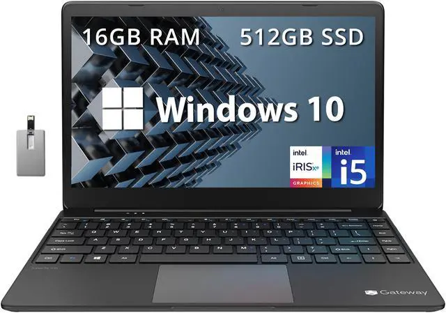 Main image of Gateway Ultra Slim Laptop, 14.1" IPS FHD Display, Intel Core i5-1135G7, 16GB RAM, 512GB SSD, Intel Iris Xe Graphics, 1.0 MP Camera, Fingerprint Scanner, Bluetooth, Black, Win 10, 32GB Hotface USB Card