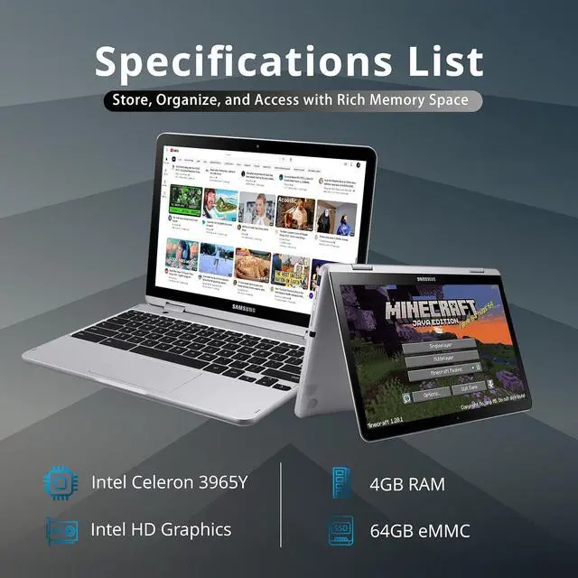 Alt view image 2 of 6 - SAMSUNG Chromebook Plus V2 2-in-1 12.2" WUXGA LED Touchscreen Laptop, Intel Celeron 3965Y, 4GB RAM, 64GB eMMC, 2 Cameras, Stylus Pen, Island-Type KB, Wi-Fi 5, Chrome OS, Silver, 32GB USB Card