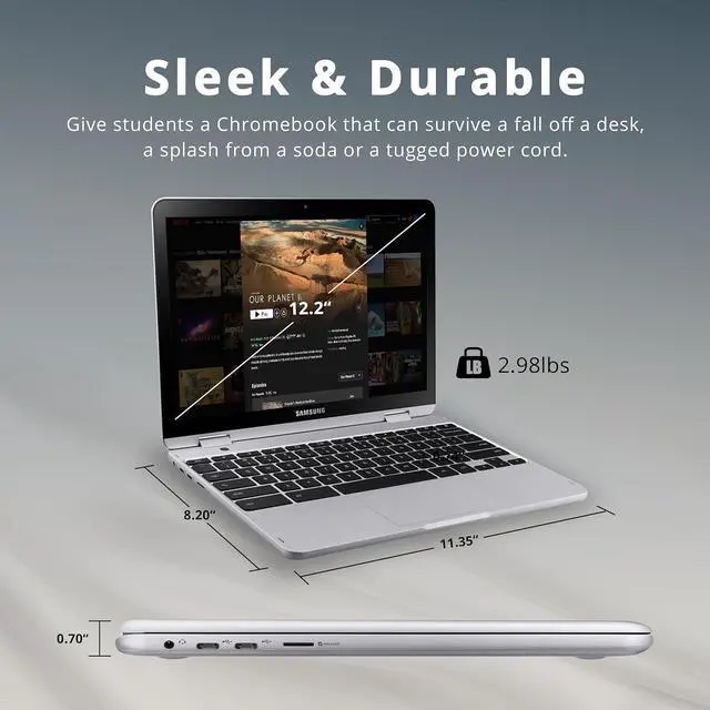Alt view image 5 of 6 - SAMSUNG Chromebook Plus V2 2-in-1 12.2" WUXGA LED Touchscreen Laptop, Intel Celeron 3965Y, 4GB RAM, 64GB eMMC, 2 Cameras, Stylus Pen, Island-Type KB, Wi-Fi 5, Chrome OS, Silver, 32GB USB Card