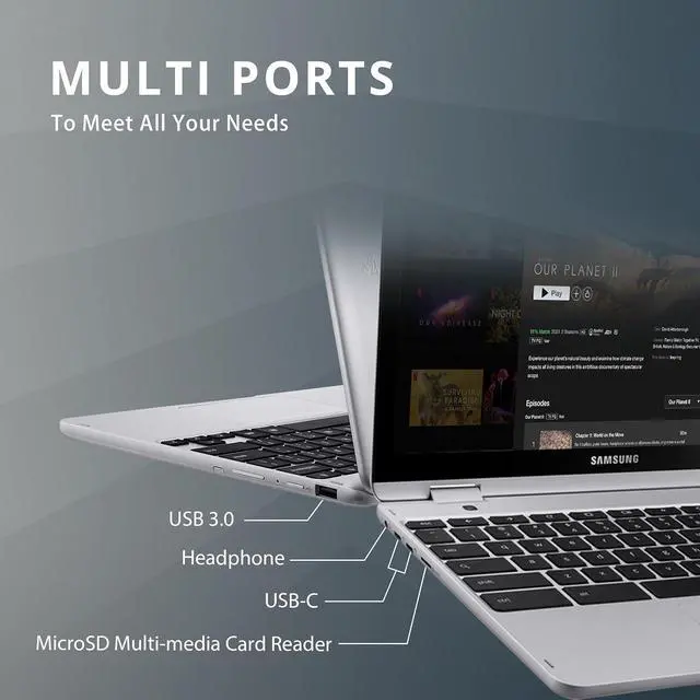 Alt view image 6 of 6 - SAMSUNG Chromebook Plus V2 2-in-1 12.2" WUXGA LED Touchscreen Laptop, Intel Celeron 3965Y, 4GB RAM, 64GB eMMC, 2 Cameras, Stylus Pen, Island-Type KB, Wi-Fi 5, Chrome OS, Silver, 32GB USB Card