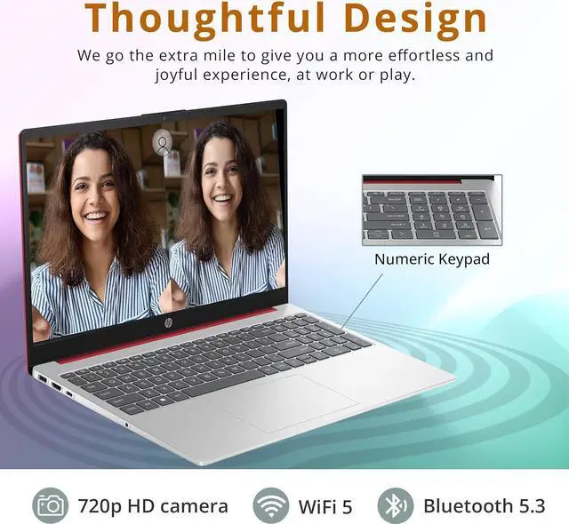 Alt view image 4 of 7 - HP 15.6'' Business Laptop, HD Display, Intel Pentium N200 Processor, 16GB RAM, 128GB SSD, Intel UHD Graphics, Full Size Keyboard, WiFi, Bluetooth, Windows 11, Scarlet Red, 32GB Hotface USB Card