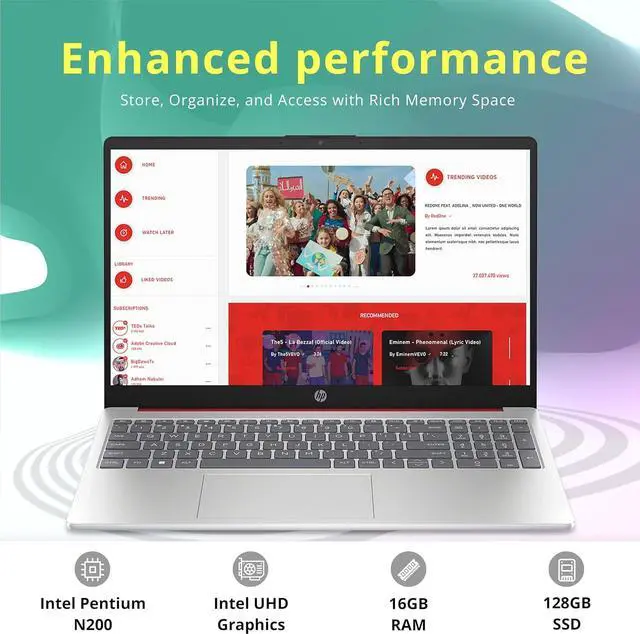 Alt view image 2 of 7 - HP 15.6'' Business Laptop, HD Display, Intel Pentium N200 Processor, 16GB RAM, 128GB SSD, Intel UHD Graphics, Full Size Keyboard, WiFi, Bluetooth, Windows 11, Scarlet Red, 32GB Hotface USB Card