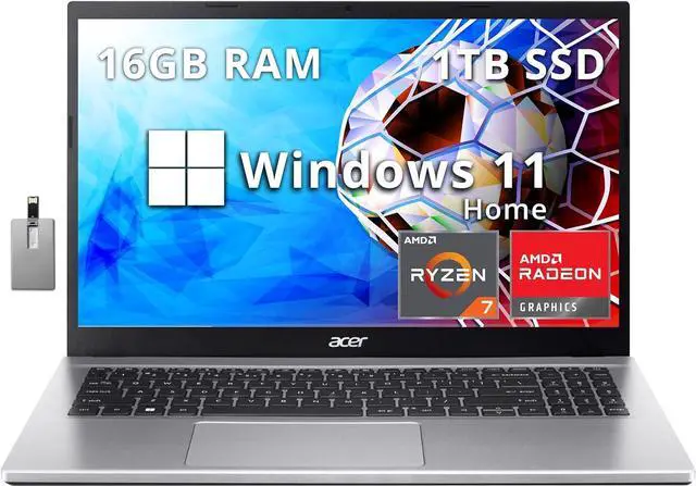 Main image of Acer Aspire 3 15.6" FHD Laptop, AMD Ryzen 7 5700U Processor, 16GB RAM, 1TB SSD, AMD Radeon Graphics, Numeric Keypad, 720p HD Webcam, Wi-Fi 6, Windows 11 Home, Silver, 32GB Hotface USB Card