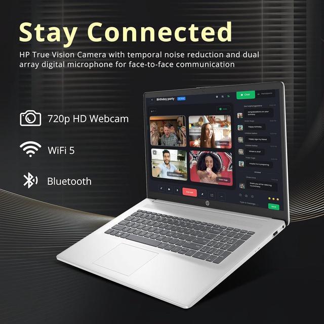 Alt view image 3 of 7 - HP 17.3" Full HD Laptop, Intel Core i3 1215U Processor, 64GB DDR4 RAM, 2TB PCIe SSD, Intel UHD Graphics, Wi-Fi 5, HD Camera, Windows 11 Home, Natural Silver, 32GB Hotface USB Card