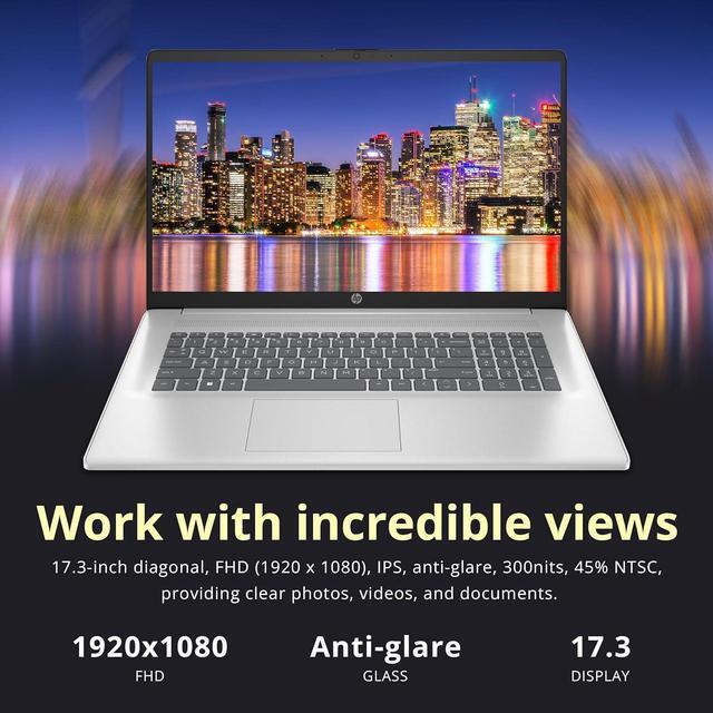 Alt view image 4 of 7 - HP 17.3" Full HD Laptop, Intel Core i3 1215U Processor, 64GB DDR4 RAM, 2TB PCIe SSD, Intel UHD Graphics, Wi-Fi 5, HD Camera, Windows 11 Home, Natural Silver, 32GB Hotface USB Card