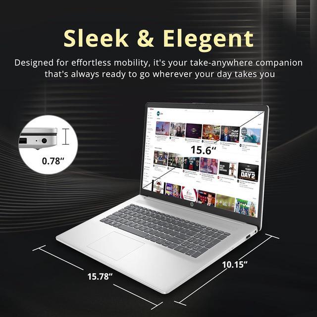 Alt view image 6 of 7 - HP 17.3" Full HD Laptop, Intel Core i3 1215U Processor, 64GB DDR4 RAM, 2TB PCIe SSD, Intel UHD Graphics, Wi-Fi 5, HD Camera, Windows 11 Home, Natural Silver, 32GB Hotface USB Card