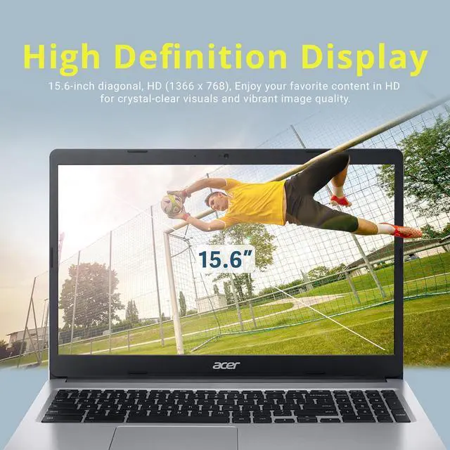 Alt view image 3 of 7 - Acer Chromebook 315, 15.6" HD Anti-Glare Display, Intel Celeron N4000, 4GB LPDDR4 RAM, 32GB eMMC, Intel UHD Graphics 600, Numeric Keypad, WiFi 5, HD Webcam, Chrome OS, Silver, 128GB Hotface USB Card