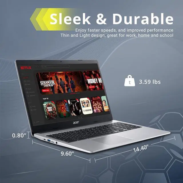 Alt view image 6 of 7 - Acer Chromebook 315, 15.6" HD Anti-Glare Display, Intel Celeron N4000, 4GB LPDDR4 RAM, 32GB eMMC, Intel UHD Graphics 600, Numeric Keypad, WiFi 5, HD Webcam, Chrome OS, Silver, 128GB Hotface USB Card