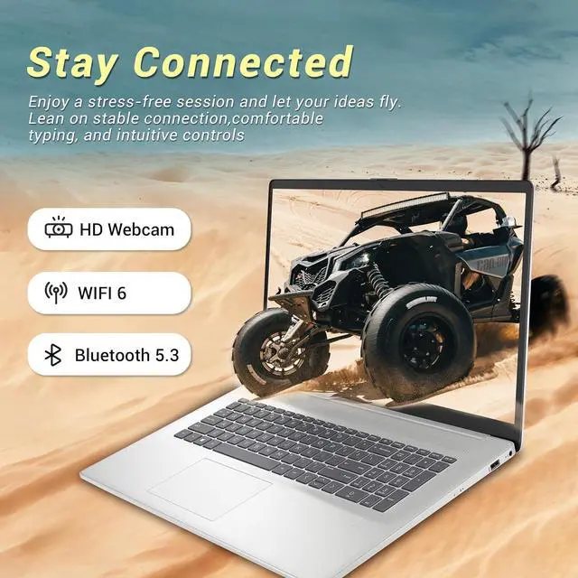 Alt view image 4 of 7 - HP 17.3" IPS FHD Business Laptop, Intel Core i3-N305 Processor, 16GB RAM, 512GB SSD, Intel UHD Graphics, Fingerprint Reader, HD Camera, Wi-Fi 6, Windows 11 Pro, Natural Silver, 32GB Hotface USB Card