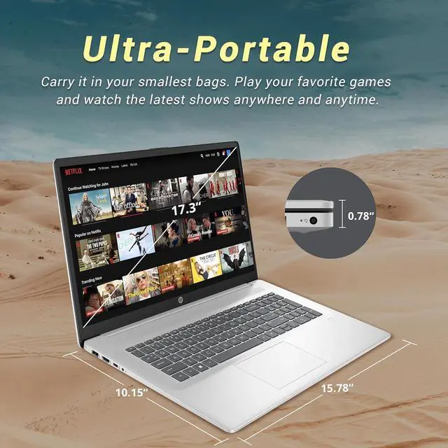 Alt view image 6 of 7 - HP 17.3" IPS FHD Business Laptop, Intel Core i3-N305 Processor, 16GB RAM, 512GB SSD, Intel UHD Graphics, Fingerprint Reader, HD Camera, Wi-Fi 6, Windows 11 Pro, Natural Silver, 32GB Hotface USB Card