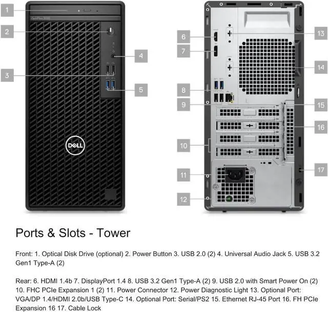 Alt view image 3 of 6 - Dell OptiPlex 3000 Tower Business Desktop, 12th Gen Intel Core i3-12100 Processor, 32GB RAM, 2TB PCIe SSD, Intel UHD Graphics 730, Wired Keyboard & Mouse, Windows 11 Pro, Black