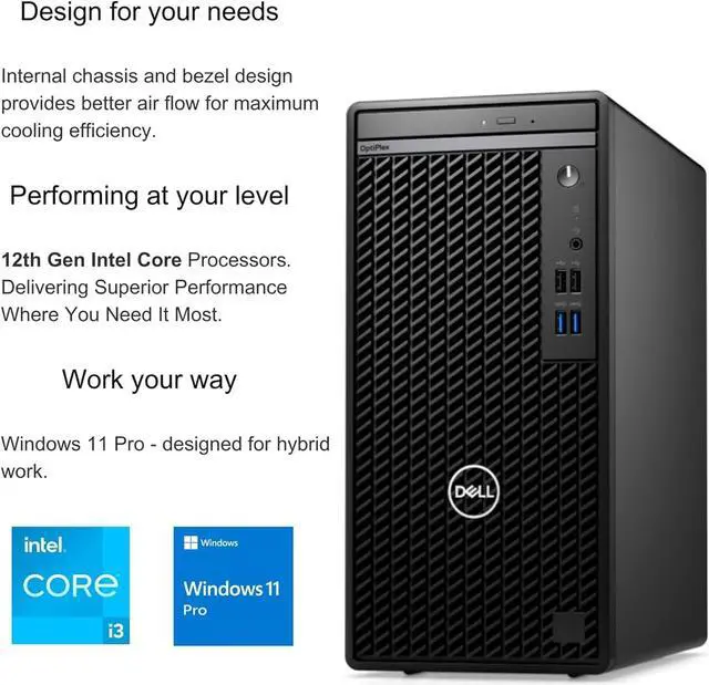 Alt view image 4 of 6 - Dell OptiPlex 3000 Tower Business Desktop, 12th Gen Intel Core i3-12100 Processor, 32GB RAM, 2TB PCIe SSD, Intel UHD Graphics 730, Wired Keyboard & Mouse, Windows 11 Pro, Black