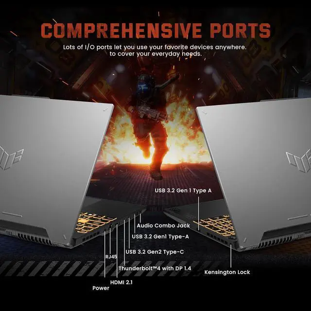 Alt view image 5 of 5 - ASUS TUF 15.6" FHD 144Hz Gaming Laptop, Intel i7-13620H, NVIDIA GeForce RTX 4070 8GB, 64GB DDR5, 2TB SSD, RGB Backlit Keyboard, WiFi 6, Webcam, Win 11 Pro, Mecha Grey, 256GB Docking Station Set