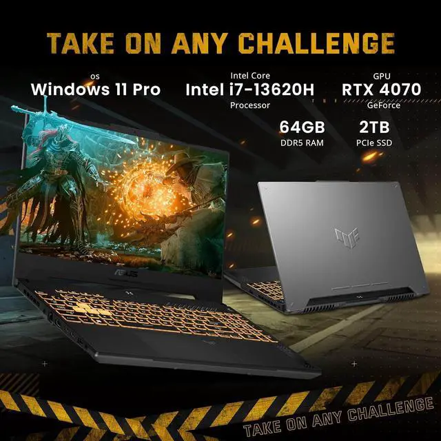 Alt view image 3 of 5 - ASUS TUF 15.6" FHD 144Hz Gaming Laptop, Intel i7-13620H, NVIDIA GeForce RTX 4070 8GB, 64GB DDR5, 2TB SSD, RGB Backlit Keyboard, WiFi 6, Webcam, Win 11 Pro, Mecha Grey, 256GB Docking Station Set
