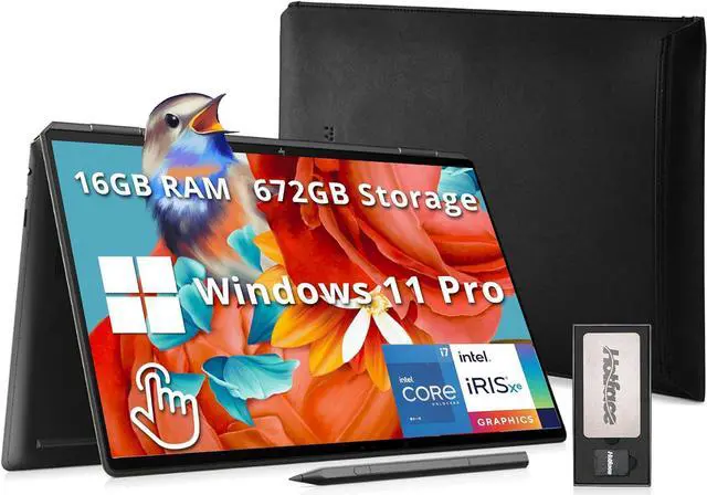 Main image of HP Spectre 2-in-1 16" 3K+ Touchscreen Laptop, Intel i7-13700H, 16GB RAM, 672GB Storage(512GB SSD+160GB Docking Station), Backlit KB, Fingerprint Reader, 5MP IR Camera, Pen & Sleeve, Win 11 Pro, Black