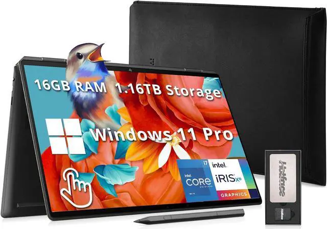 Main image of HP Spectre 2-in-1 16" 3K+ Touchscreen Laptop, Intel i7-13700H, 16GB RAM, 1.16TB Storage(1TB SSD+160GB Docking Station), Backlit KB, Fingerprint Reader, 5MP IR Camera, Pen & Sleeve, Win 11 Pro, Black