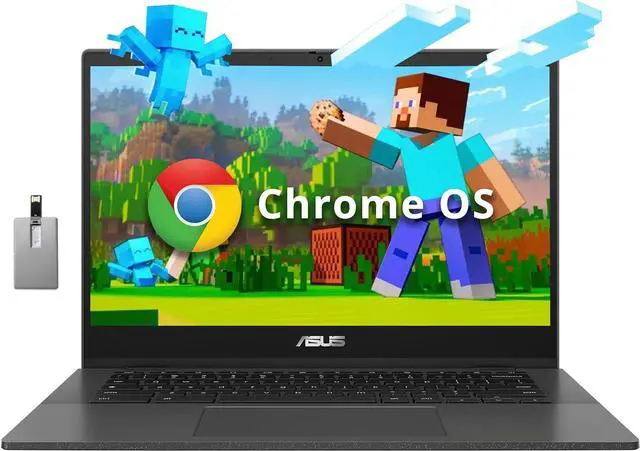 Main image of ASUS Chromebook CM1402 14" FHD Laptop, MediaTek Kompanio 520, 4GB LPDDR4X, 64GB eMMC, HD Webcam, WiFi 6, Bluetooth, Chrome OS, Gravity Gray, 128GB Hotface USB Card