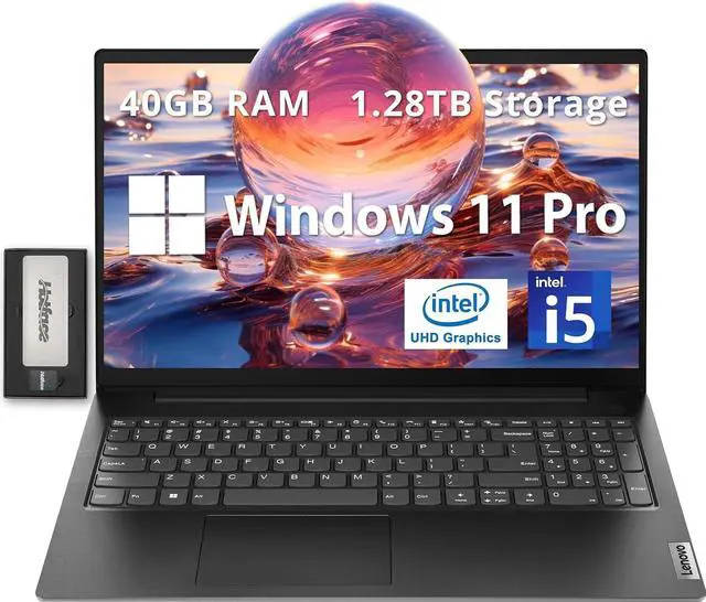 Main image of Lenovo V15 Gen 4 15.6" FHD Business Laptop, Intel i5-13420H, 40GB RAM, 1.28TB Storage (1TB SSD+288GB Docking Station Set), Intel UHD Graphics, Webcam, Num Pad, Wi-Fi 5, Bluetooth, Win 11 Pro, Black