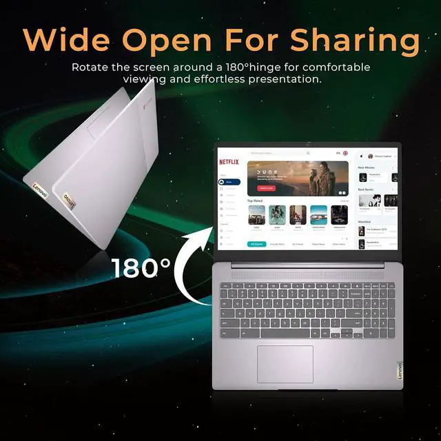 Alt view image 6 of 7 - Lenovo Ideapad 3 15.6" FHD Chromebook, Intel Celeron N4500, 4GB RAM, 224GB Storage (64GB SSD+160GB Docking Station Set), Intel UHD Graphics, Full Size Keyboard, Chrome OS, Artic Gray