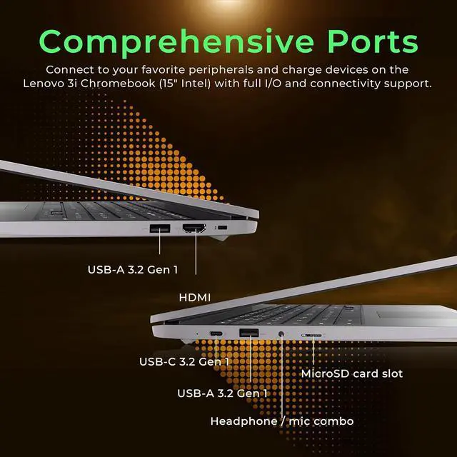 Alt view image 7 of 7 - Lenovo Ideapad 3 15.6" FHD Chromebook, Intel Celeron N4500, 4GB RAM, 224GB Storage (64GB SSD+160GB Docking Station Set), Intel UHD Graphics, Full Size Keyboard, Chrome OS, Artic Gray