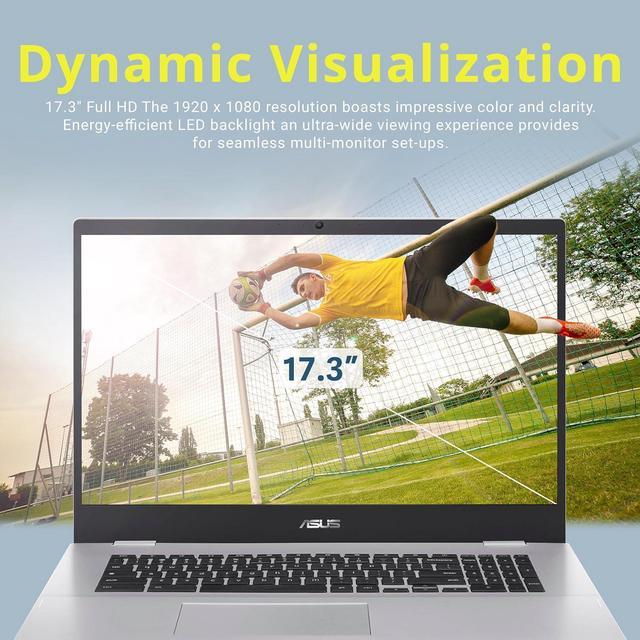 Alt view image 3 of 7 - ASUS Chromebook CX1700CK 17.3" FHD Laptop, Intel Celeron N4500, 4GB LPDDR4X RAM, 64GB eMMC Storage, Intel UHD Graphics, 720p Webcam, Wi-Fi 6, Bluetooth, Silver, Chrome OS, 128GB Hotface USB Card