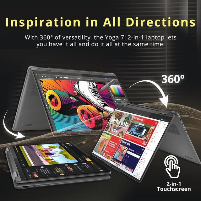 Alt view image 4 of 7 - Lenovo Yoga 7i 14" 2K Touchscreen 2-in-1 Laptop, Intel Ultra 5 125U, 16GB RAM, 672GB Storage(512GB SSD+160GB Docking Station Set), Backlit KB, Privacy Camera, Wi-Fi 6E, Fingerprint, Win 11 Home, Gray