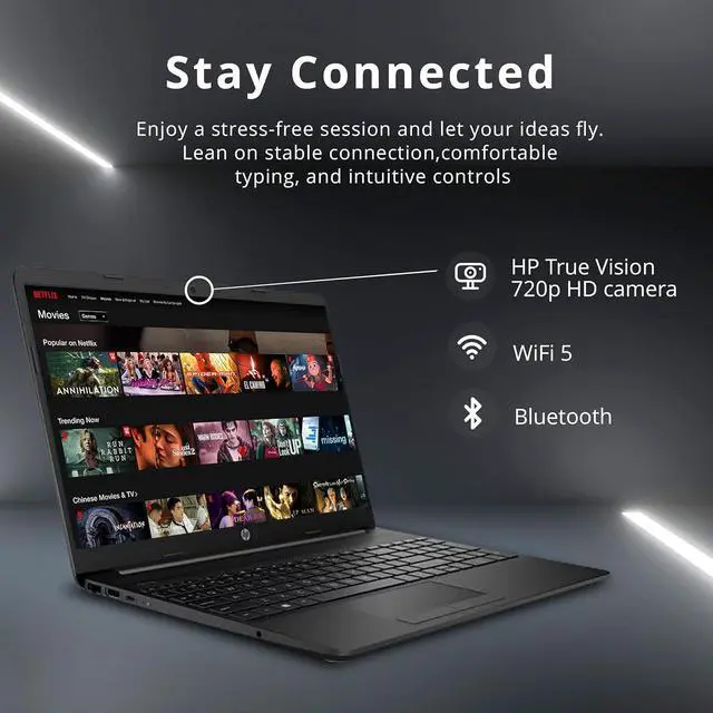 Alt view image 4 of 7 - HP 15.6 HD Student Laptop, Intel Pentium Silver N5030, 8GB RAM, 256GB SSD, Intel UHD Graphics, HD Webcam, Numpad, Wi-Fi 5, Bluetooth, 1 Year Office 365, Win 11, Black, 32GB USB Card
