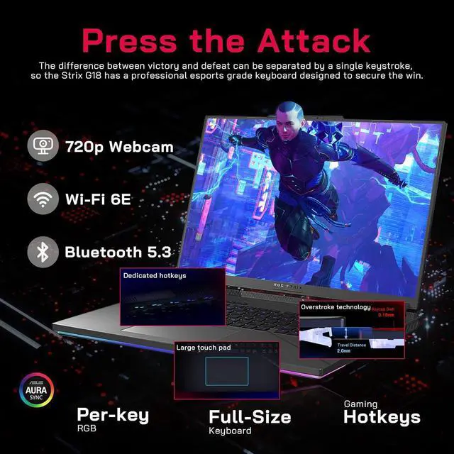 Alt view image 5 of 7 - ASUS ROG Strix G18 18" 240Hz QHD Gaming Laptop, Intel i9 14900HX, 32GB RAM, 2TB PCIe SSD, RGB Backlit Keyboard, NVIDIA GeForce RTX 4060 8GB, Wi-Fi 6E, Windows 11, Gray, 256GB Docking Station Set