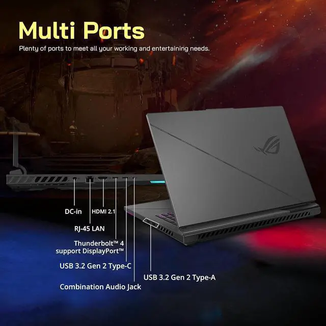 Alt view image 7 of 7 - ASUS ROG Strix G18 18" 240Hz QHD Gaming Laptop, Intel i9 14900HX, 32GB RAM, 2TB PCIe SSD, RGB Backlit Keyboard, NVIDIA GeForce RTX 4060 8GB, Wi-Fi 6E, Windows 11, Gray, 256GB Docking Station Set