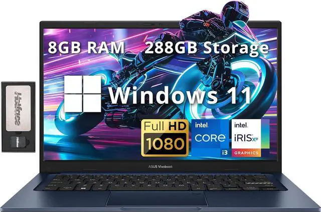 Main image of ASUS Vivobook 14" FHD Anti-glare Laptop, Intel i3-1215U, 8GB RAM, 288GB Storage(128GB SSD+160GB Docking Station Set), Intel Iris Xe Graphics, HD Camera, WiFi 6E, Bluetooth, Win 11, Quiet Blue