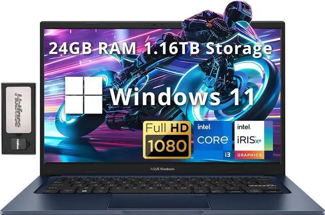 Main image of ASUS Vivobook 14" FHD Anti-glare Laptop, Intel i3-1215U, 24GB RAM, 1.16TB Storage(1TB SSD+160GB Docking Station Set), Intel Iris Xe Graphics, HD Camera, WiFi 6E, Bluetooth, Win 11, Quiet Blue