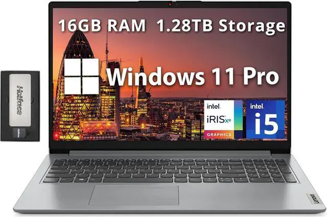 Main image of Lenovo IdeaPad 1i 15.6" FHD Business Laptop, Intel i5-1235U, 16GB RAM, 1.28TB Storage(1TB SSD+288GB Docking Station Set), Intel Iris Xe Graphics, Num Pad, 720p Webcam, WiFi 6, Win 11 Pro, Gray