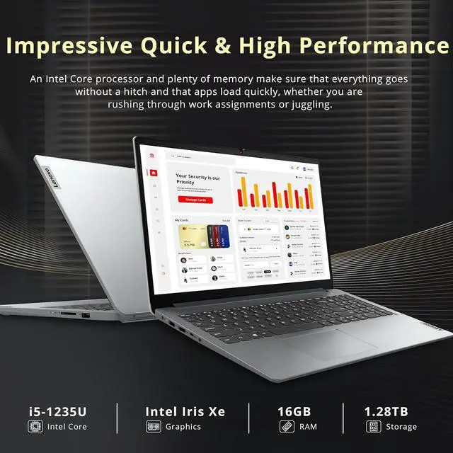 Alt view image 3 of 7 - Lenovo IdeaPad 1i 15.6" FHD Business Laptop, Intel i5-1235U, 16GB RAM, 1.28TB Storage (1TB SSD+288GB Docking Station Set), Intel Iris Xe Graphics, Number Pad, HD Camera, WiFi 6, Win 11 Home, Gray