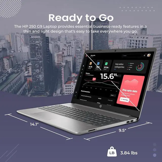 Alt view image 7 of 7 - HP 250 G9 15.6" FHD Anti-glare Laptop, Intel i5-1235U, 16GB RAM, 800GB Storage(512GB SSD+288GB Docking Station Set), Intel Iris Xe Graphics, 1 Year Office 365, Webcam, Wi-Fi 6, Win 11 Pro, Silver