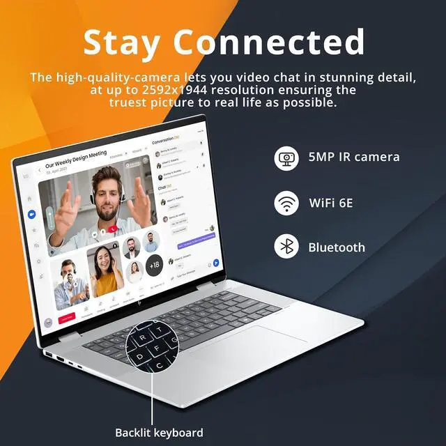 Alt view image 6 of 7 - HP Envy x360 2-in-1 16" WUXGA Touchscreen Laptop, Intel Ultra 7 155U, 16GB LPDDR5, 1.28TB Storage(1TB SSD+288GB Docking Station Set), Backlit Keyboard, Privacy Camera, Wi-Fi 6E, Win 11 Home, Silver
