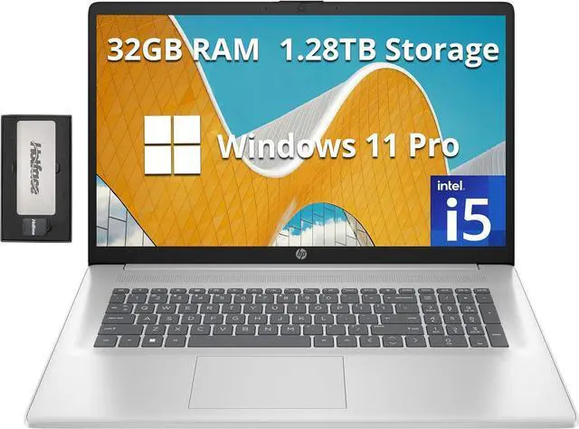 Main image of HP 17.3" FHD IPS Anti-Glare Laptop, Intel 5-120U, 32GB RAM, 1.28TB Storage (1TB SSD+288GB Docking Station Set), Intel Graphics, Full-size Backlit Keyboard, Wi-Fi 6, HD Camera, Win 11 Pro, Silver